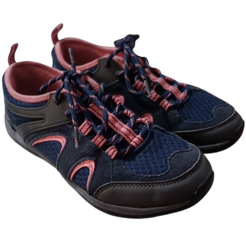 LANDS' END Cute Sneakers 6.5 Blue Pink Suede Mesh Hiking Walking Comfort School